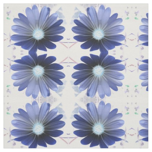 African Daisy Glowing Blue Floral Patterned Fabric