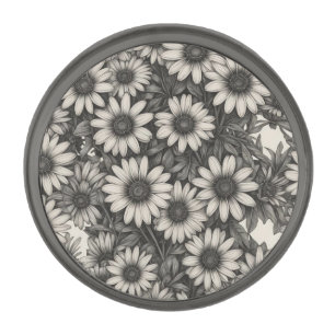 African Daisy grayscale drawing Gunmetal Finish Lapel Pin