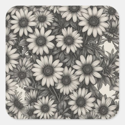 African Daisy grayscale drawing  Square Sticker