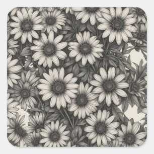 African Daisy grayscale drawing Square Sticker