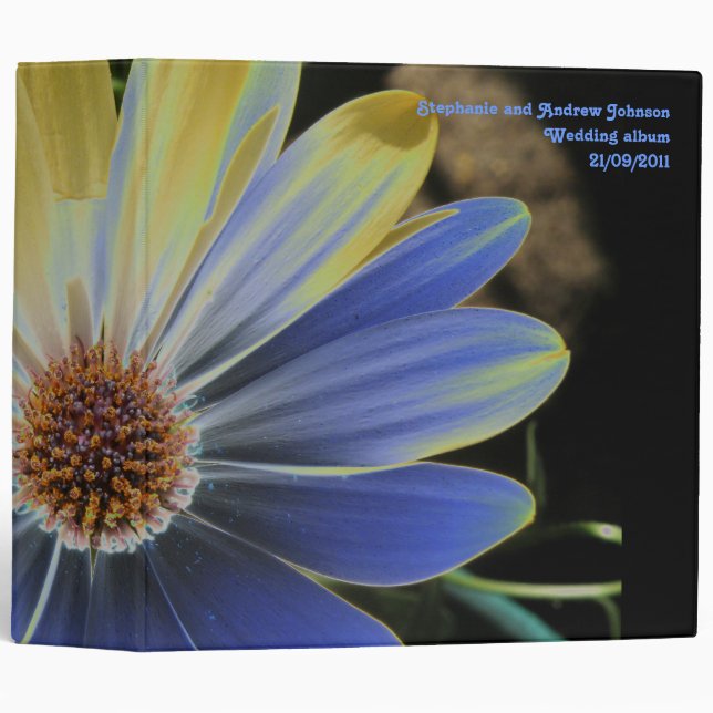 African Daisy Lapis and Gold Custom Wedding Album 3 Ring Binder (Front/Spine)