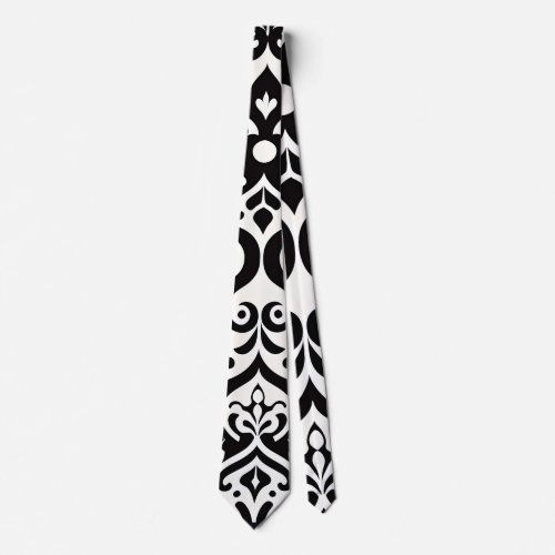 African Damask Black White Pattern Neck Tie