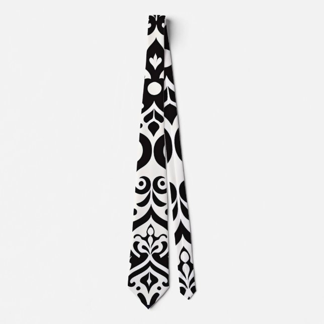 African Damask Black White Pattern Neck Tie (Front)