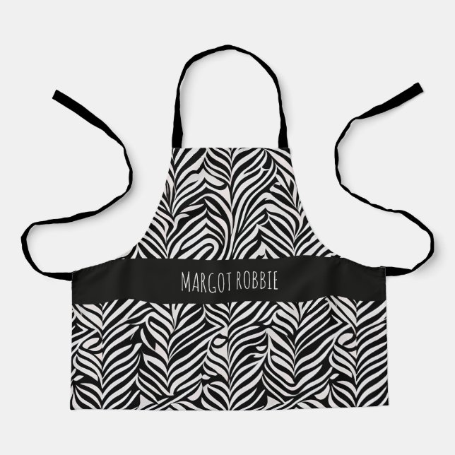 African Damask Subtle Black White Pattern Apron (Front)