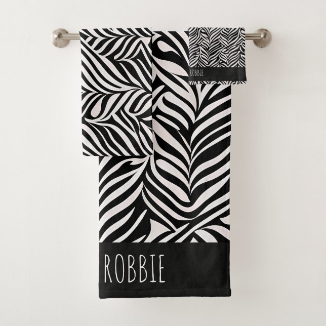 African Damask Subtle Black White Pattern Bath Towel Set (Insitu)