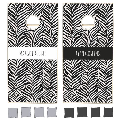 African Damask Subtle Black White Pattern Cornhole Set