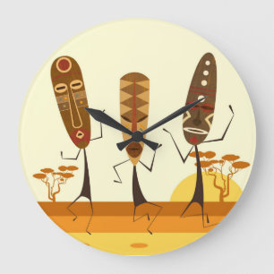 African Dancers Large Clock