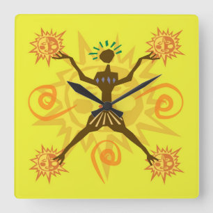 African design square wall clock