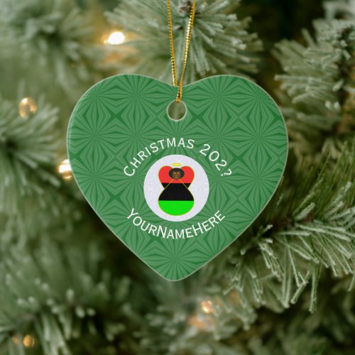 African Diaspora Angel Christmas Flag Personalized Ceramic Ornament