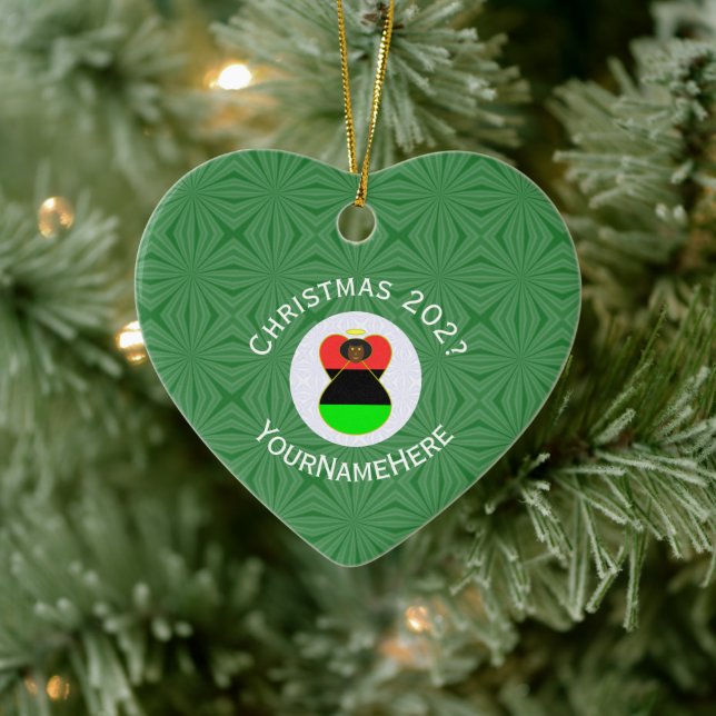 African Diaspora Angel Christmas Flag Personalized Ceramic Ornament (Tree)