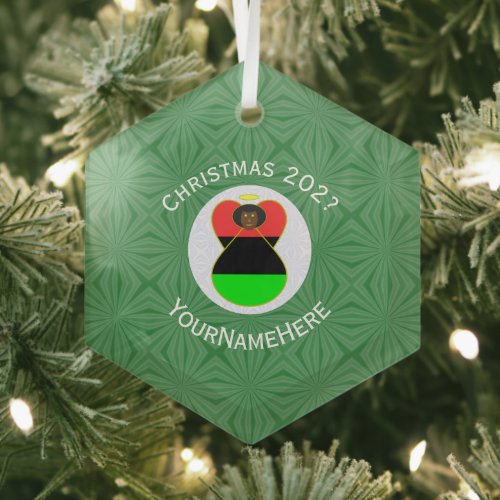 African Diaspora Angel Christmas Flag Personalized Glass Ornament