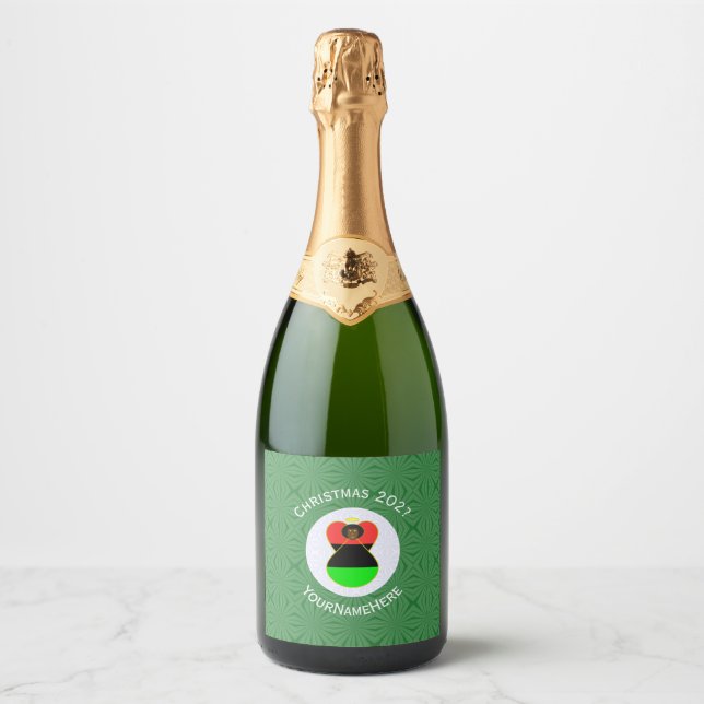African Diaspora Angel Christmas Flag Personalized Sparkling Wine Label (Front)