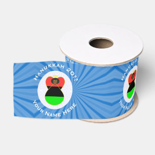 African Diaspora Angel Hanukkah Flag Personalized  Grosgrain Ribbon