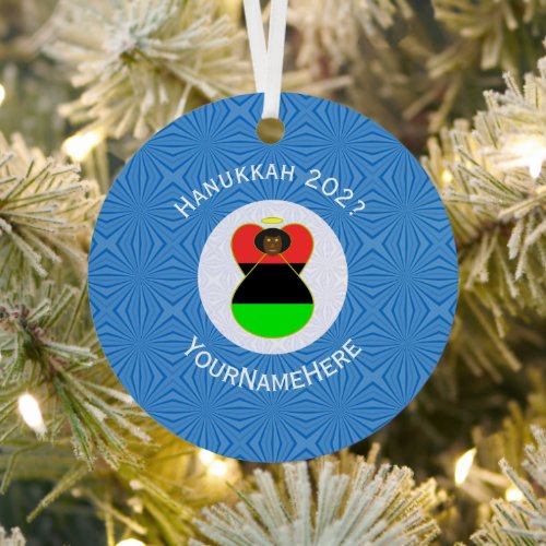African Diaspora Angel Hanukkah Flag Personalized  Metal Ornament