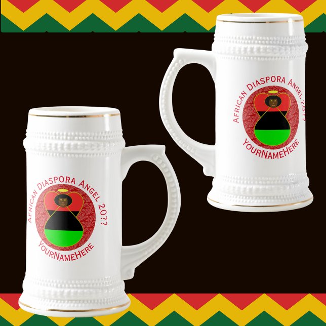 African Diaspora Angel Personalized Red Text Beer Stein (Creator Uploaded)