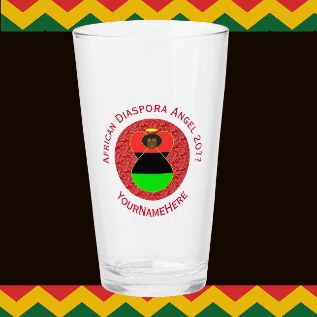 African Diaspora Angel Personalized Red Text Glass (Creator Uploaded)