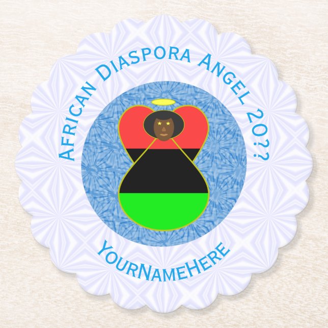 African Diaspora Flag Angel Personalized Text Paper Coaster (Front)