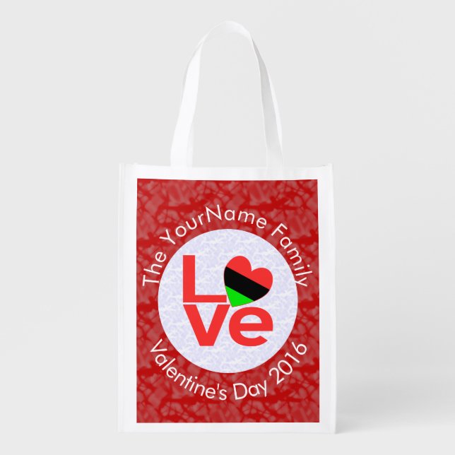 African Diaspora Heart Flag LOVE Red Personalized  Grocery Bag (Front)
