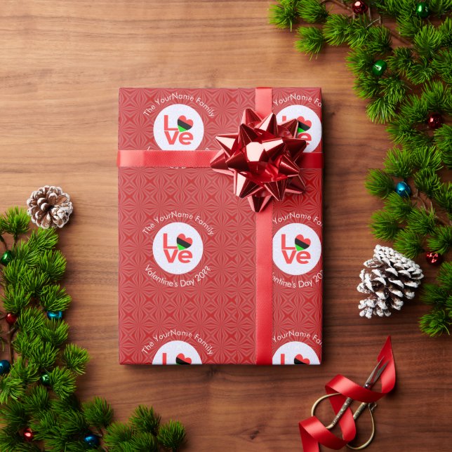 African Diaspora Heart Flag LOVE Red Personalized  Wrapping Paper (Holiday Gift)