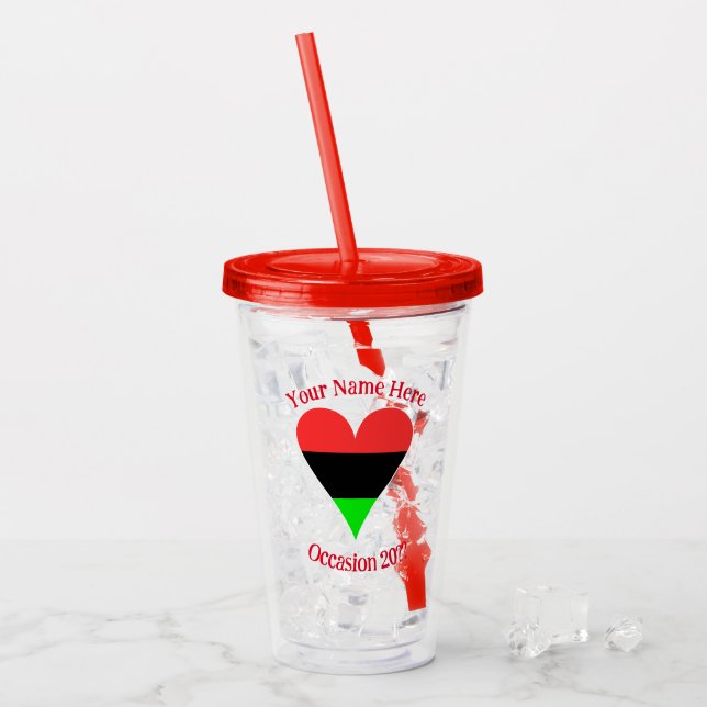 African Diaspora Heart Flag Personalized Text  Acrylic Tumbler (Front Ice)