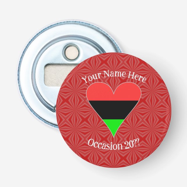 African Diaspora Heart Flag Personalized Text  Bottle Opener (Front)