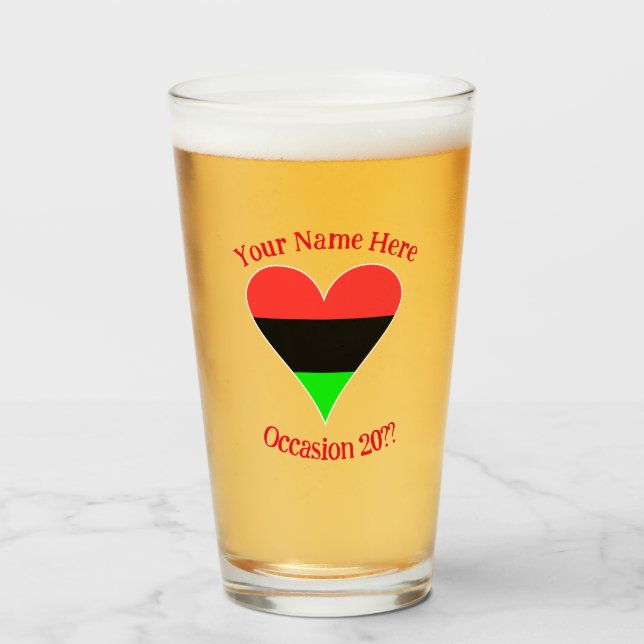 African Diaspora Heart Flag Personalized Text  Glass (Front Filled)