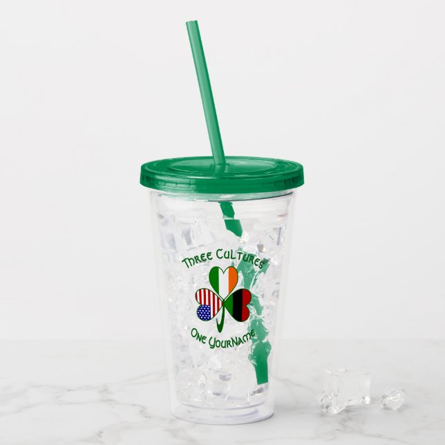 African Diaspora Irish USA Shamrock Personalized T Acrylic Tumbler (Front Ice)