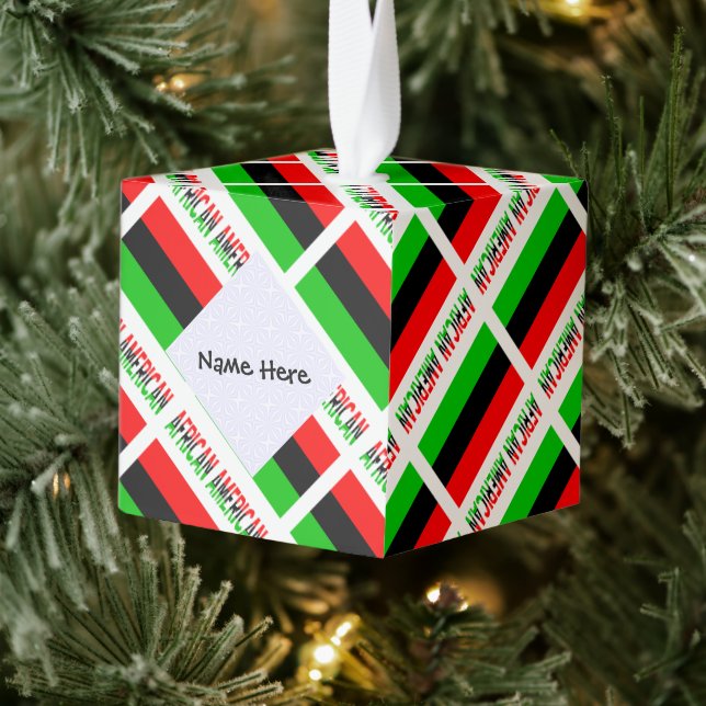 African Diaspora or American Flag Tiles Personal Cube Ornament (Tree)