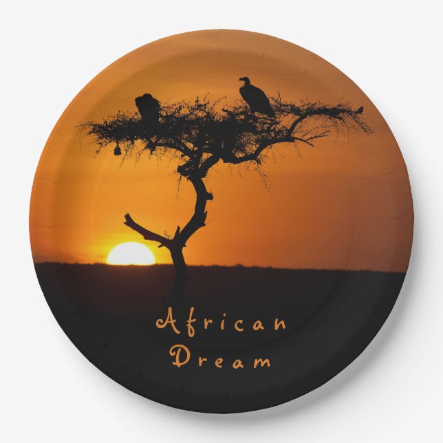 African Dream sunset romantic photo with text Paper Plates (Front)