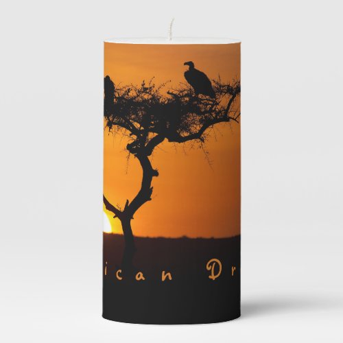 African Dream sunset romantic photo with text Pillar Candle