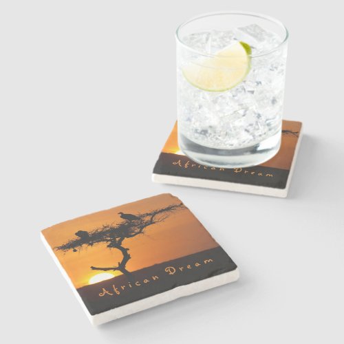 African Dream sunset romantic photo with text Stone Coaster