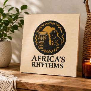 African Drum Lion Wood Wall Art