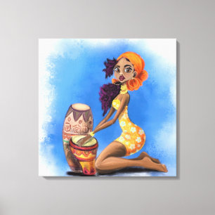 African Drummer Girl Canvas Print - Music Party