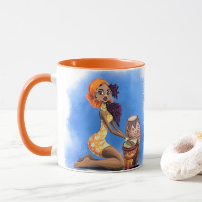 African Drummer Girl Coffee Mug (With Donut)