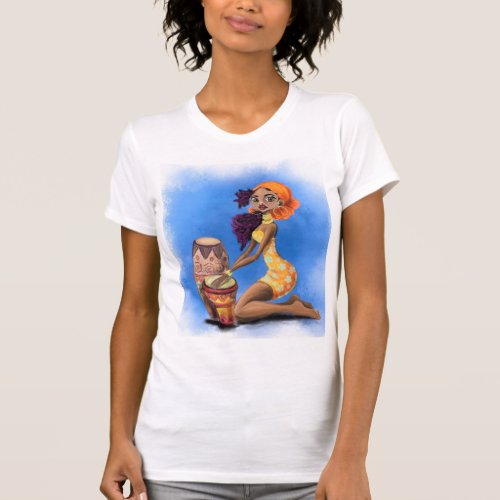 African Drummer Girl T_Shirt Painting