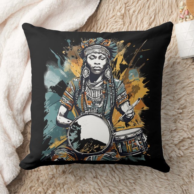 African Drummer  Throw Pillow (Blanket)