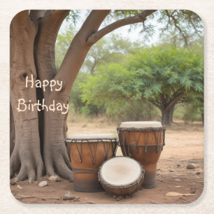 African Drums Square Paper Coaster
