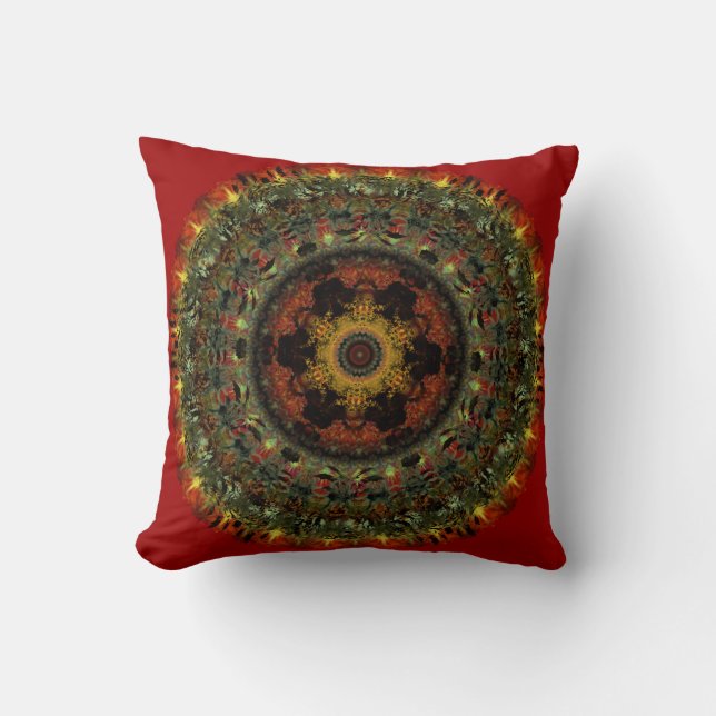 African Dusk Mandala pillow cushion (red) (Front)