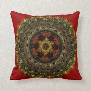 African Dusk Mandala pillow cushion (red)
