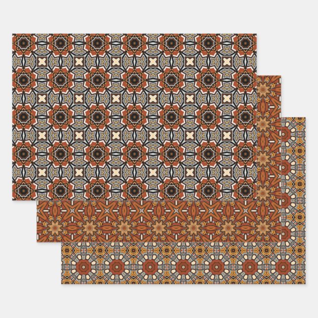 African Earth Seamless Ethnic Pattern Set 3 Wrapping Paper Sheets (Set)