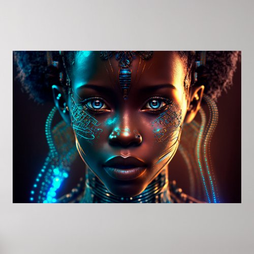 African Electro Style Woman Face Poster