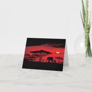 African Elephant and Red Serengeti Sunset Letterpress Thank You Card