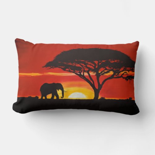 African Elephant Art  Lumbar Pillow