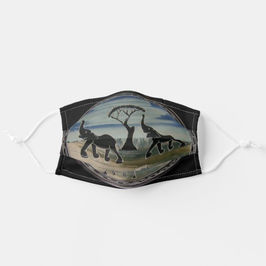 African Elephant Art Print Adult Cloth Face Mask (Front, Unfolded)