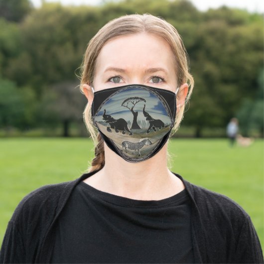 African Elephant Art Print Adult Cloth Face Mask (Outside)