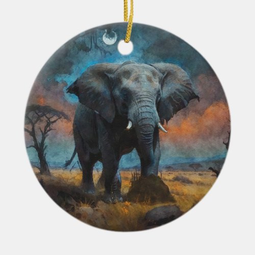 African Elephant at Dusk Ceramic Ornament