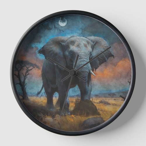 African Elephant at Dusk Clock
