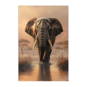 African Elephant at Sunset – Wildlife Illustration Acrylic Print