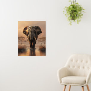African Elephant at Sunset – Wildlife Illustration Foam Board