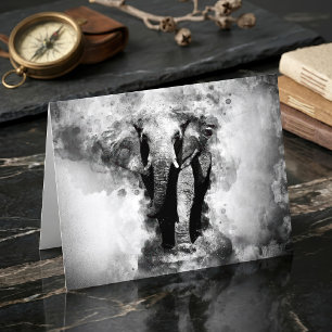African Elephant Black and White Watercolor Thank You Card